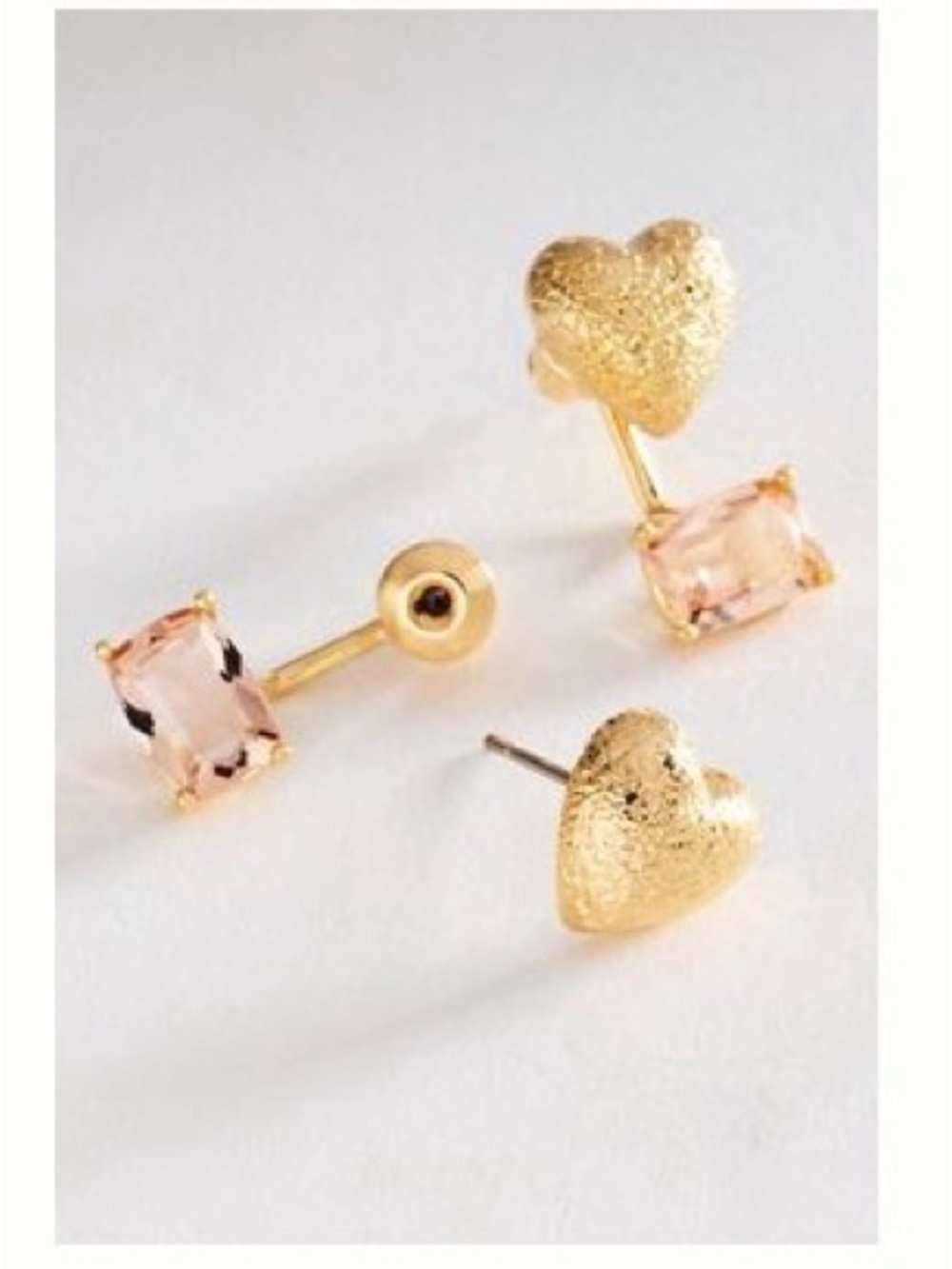 Anthropologie Rose Gold Heart & Pink Gemstone Huggies